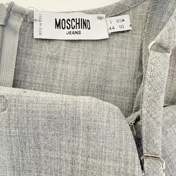 Moschino Jeans Gray Wool Blend Silver Polka Dot Midi Sheath Dress 10/44 Stylish - Picture 6 of 13